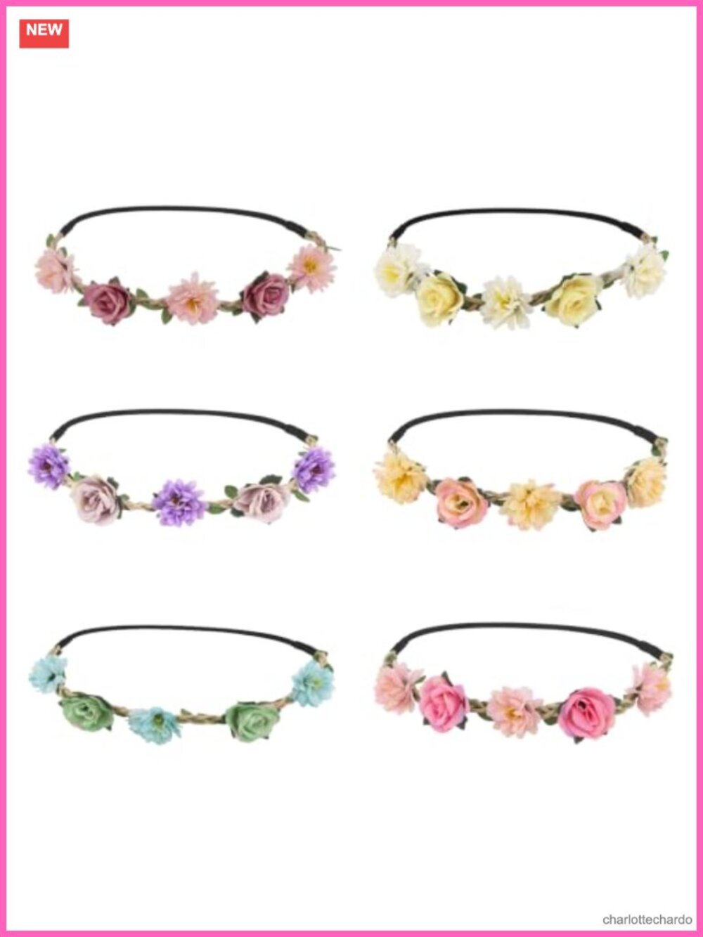 6 PCS Flower Crown Thin Boho Headbands for Women Tea Party Wedding Beach